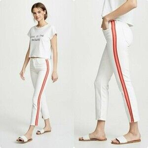 Mother the mid rise dazzler crop whipping the cream pink racer pants